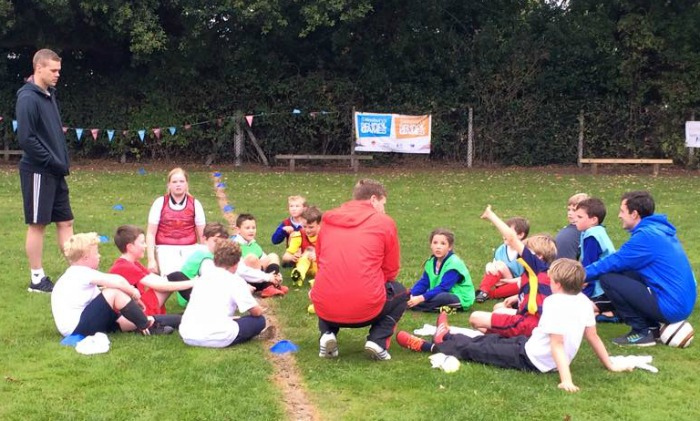 Ryan Shawcross and FA coach Andy Somers at Sound Primary