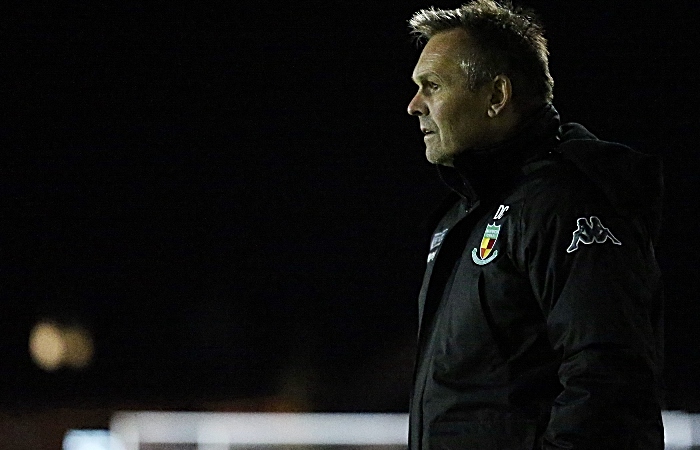 Second-half - Nantwich Town Manager Dave Cooke observes the action (1)