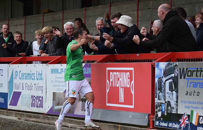 Second-half - Sean Cooke celebrates scoring the winning goal with Dabbers fans (1) (1)