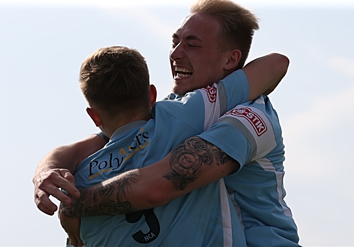 Second-half - Stafford Rangers goal - Jake Charles celebrates after scoring with teammate (1)