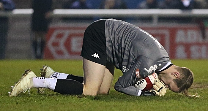 Second-half - Witton Albion keeper Greg Hall clutches the ball (1)