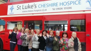 St Luke’s Hospice red bus “Frock Stop” back in Nantwich