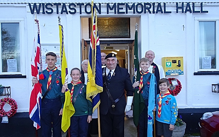 Standard-bearers and ministers from St Mary’s Church Wistaston outside Wistaston Memorial Hall (1)