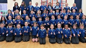 Thumbs up twice for Stapeley Broad Lane School Choir