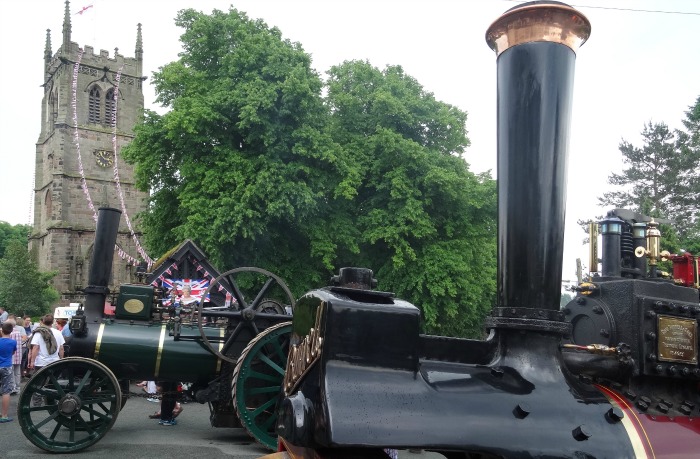Steam traction engines on display opposite Wybunbury    Tower (1)