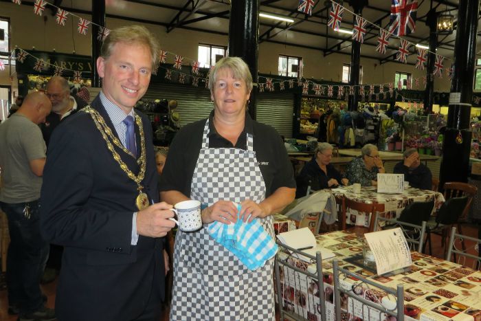 Sue from The Tea Chest Cafe at Nantwich market