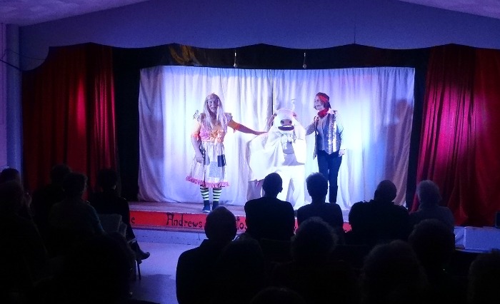 TAPPS panto - Jack and the Beanstalk - l-r Jacks mother - a cow - Jack on stage