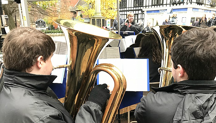 The co-operative Wind Band (Youth Band Crewe )perform on Nantwich Town Square