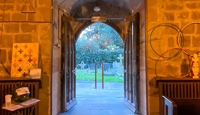 The glass doors viewed inside the church (1)