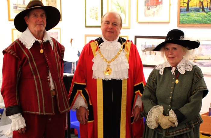 Town Mayor, Cllr. David Marren with Colin Bisset and Brenda Rampling of The Sealed Knot at the opening of the CCWC, Nantwich Museum (1)