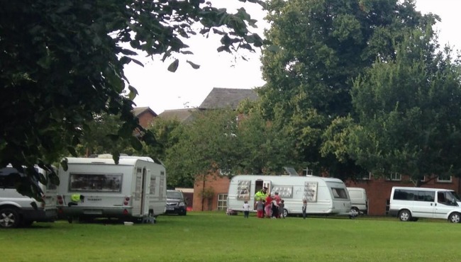 Travellers on land between Beam Street and Barony Road