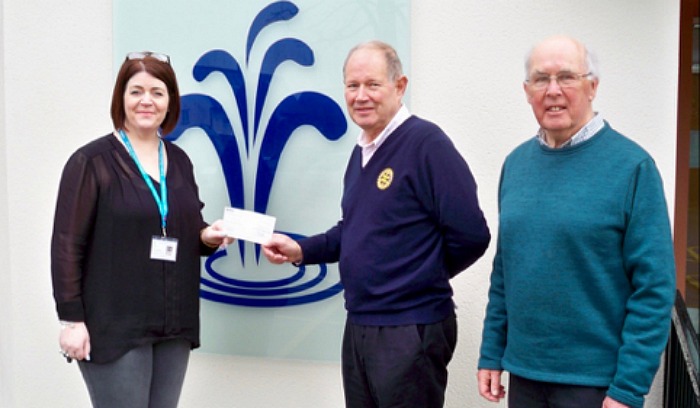 Vicky Baddeley from St. Luke’s, Nantwich rotarians The Rotary Club of Nantwich President Rod Stokes and Rotarian John Meadows with the cheque for £700