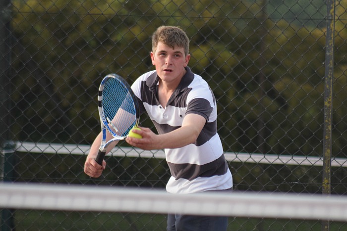 tennis - William Elwood prepares to serve for Wistaston against Alsager at Wistaston in Mens Division 2 in June 2017