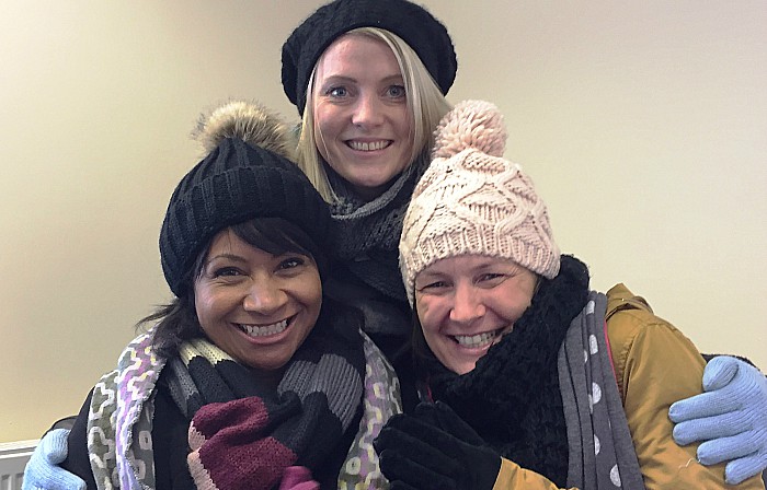 Winter woollies at Barnardo's l-r Nicky Midgley, Natalie Dixon and Vicky Dobie from Barnardo’s
