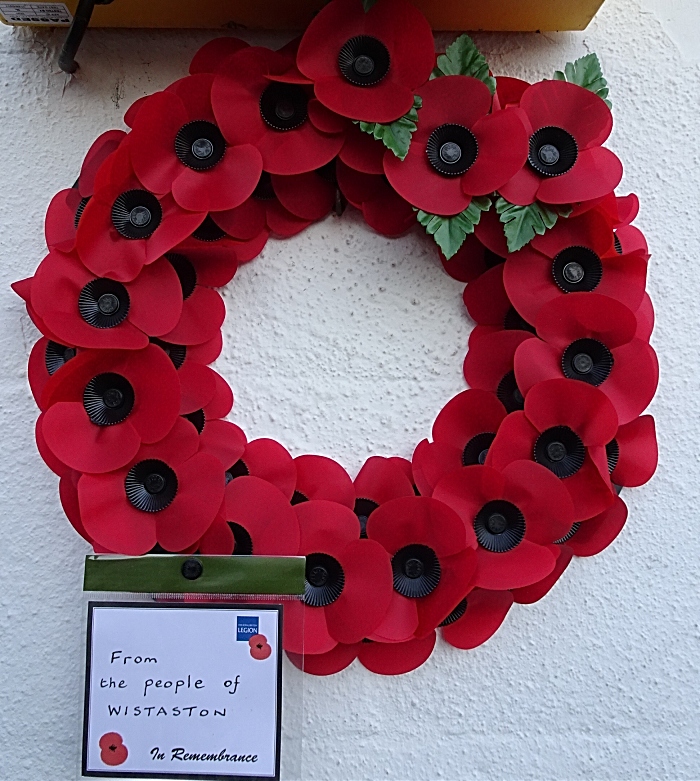 Wreath placed at Wistaston Memorial Hall from the people of Wistaston (1)