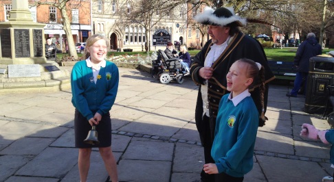 Wyche School pupils with Town Crier