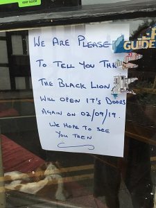 black lion pub notice
