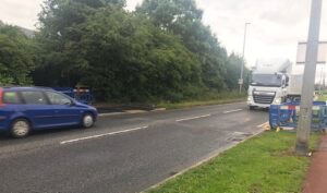 Lorries and cars thunder past the 'crossing' at 40mph
