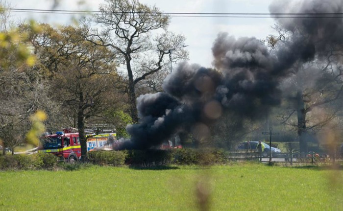 car in flames on Alvaston Hall hotel drive