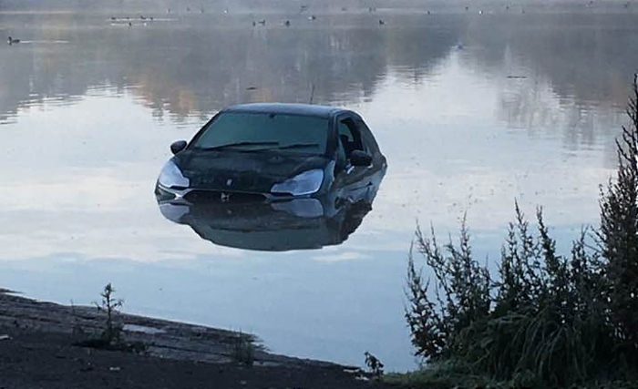 car in nantwich lake 1 - by Kath Edwards