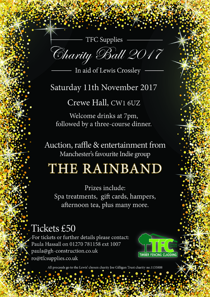 charity ball poster in aid of Lewis Crossley