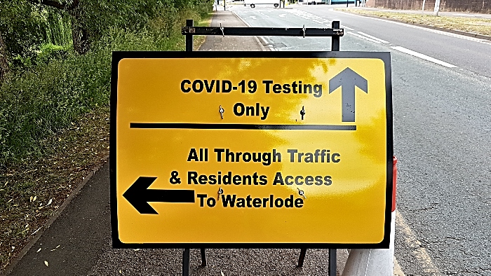outbreak -covid testing sign in Nantwich - pic by Bill Pearson