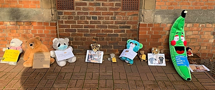 cuddly toys outside Nantwich Con Club