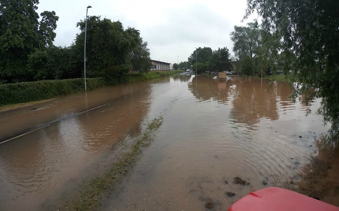 flooded Middlewich Road in Nantwich