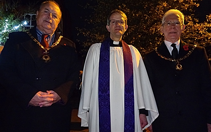 l-r Mayor of Nantwich Councillor David Marren - Rector of St Marys Church Revd Dr Mark Hart - Deputy Mayor of Nantwich Councillor Arthur Moran (1)