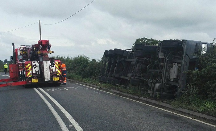 lorry overturned on A534 Faddiley