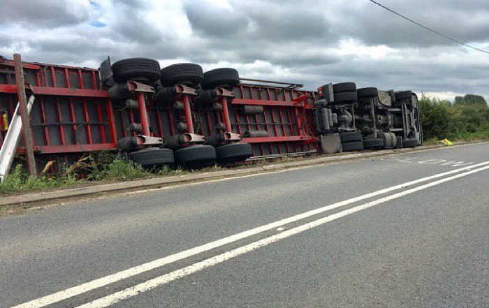 lorry overturned on A534 Faddily, pic by cheshire police