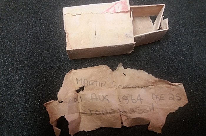 matchbox found in Beeston Castle wall