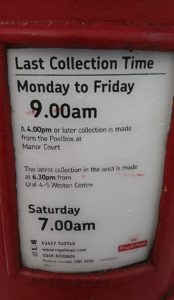 nantwich postbox collections times changes by royal mail