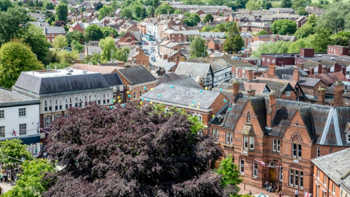 Channel 5 show - nantwich town centre from top of St Mary's Church