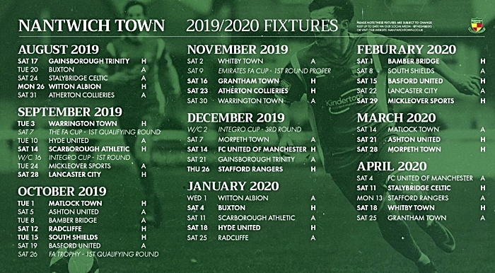 nantwich town season fixtures