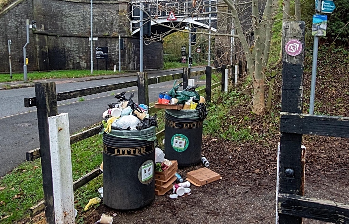 overflowing litter bins near Nantwich Aqueduct