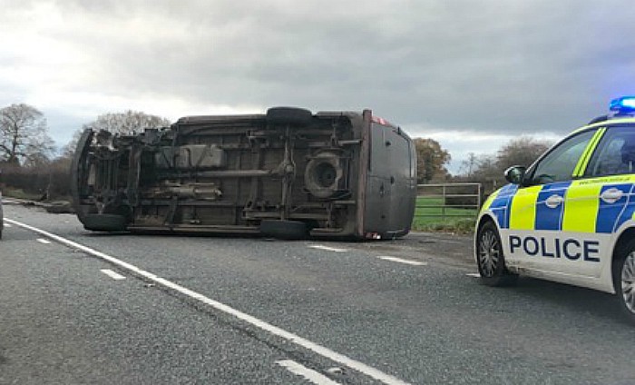 overturned car on A51 Reaseheath Dec 6 2017