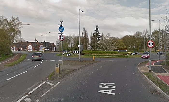 peacock roundabout A51 in Willaston - by google street view - cyclist