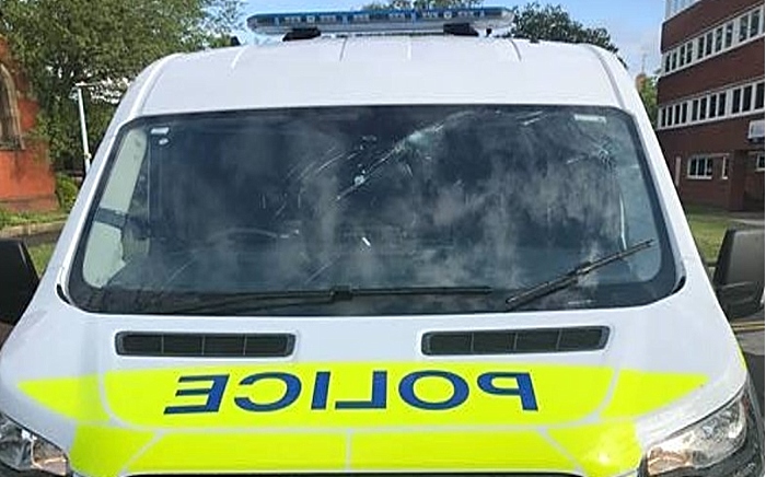 police vehicle windscreen smashed crewe