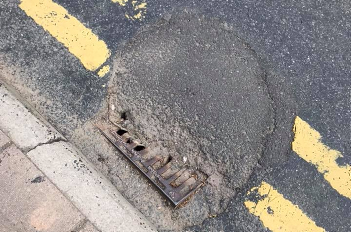 pothole filled in covering drains, nantwich