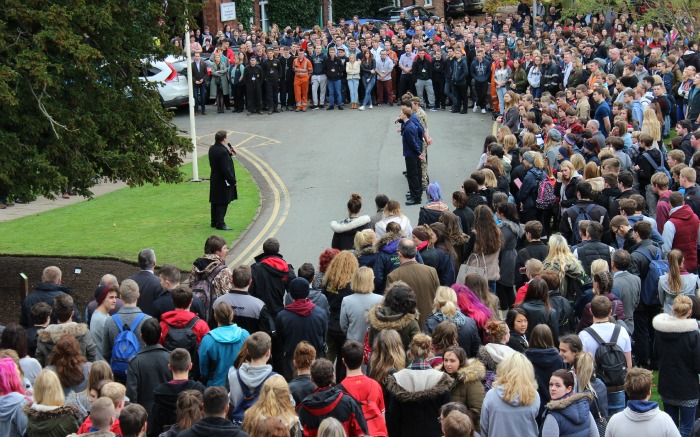 armistice day crowd scene at Reaseheath College