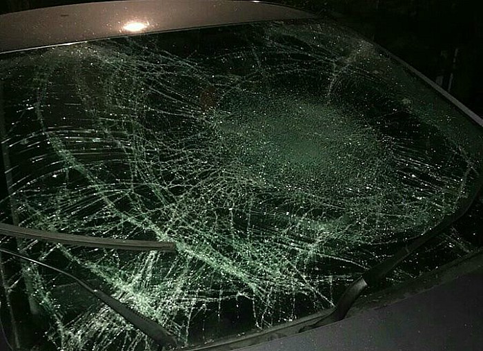 smashed windscreen, Birchin Lane, Nantwich