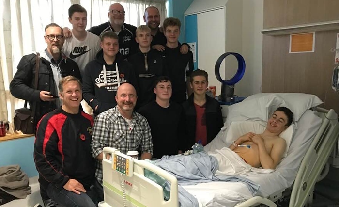 rugby team visit to Jacob Wilson in hospital