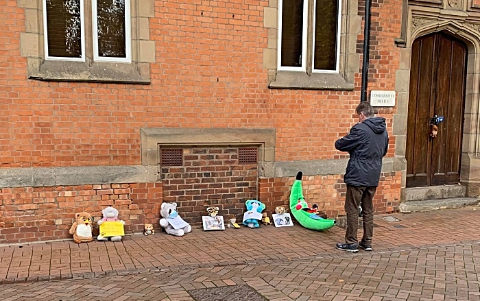 toys outside tory club in Nantwich