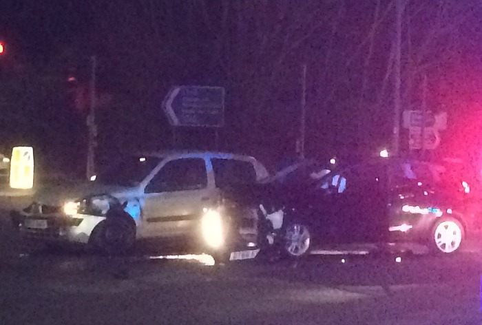 two car collision junction of London Road, Peter de Stapleigh Way, Elwood Road, Stapeley