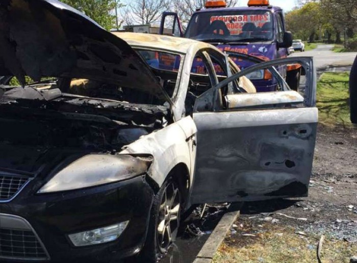 wrecked car after fire alvaston hall hotel