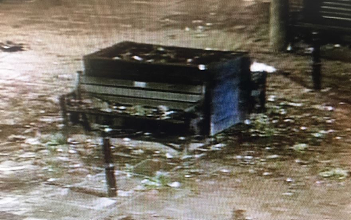 CCTV - wrecked planter with all flowers destroyed by teenagers