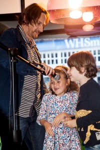 youngsters with Nigel Stonier, organiser of Words and Music Festival